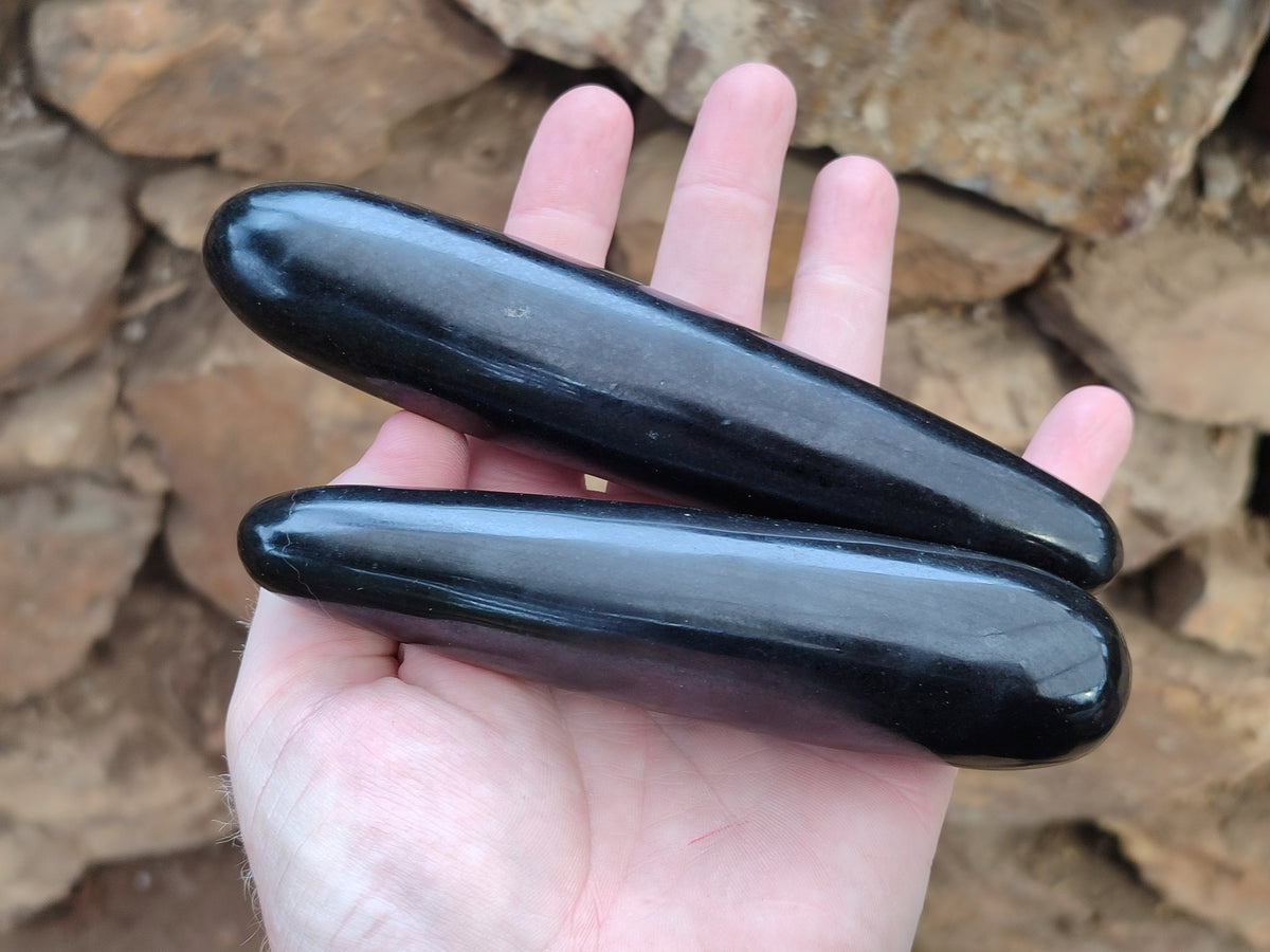 Polished Black Basalt Massage Wands x 6 From Antsirabe, Madagascar - Toprock Gemstones and Minerals 