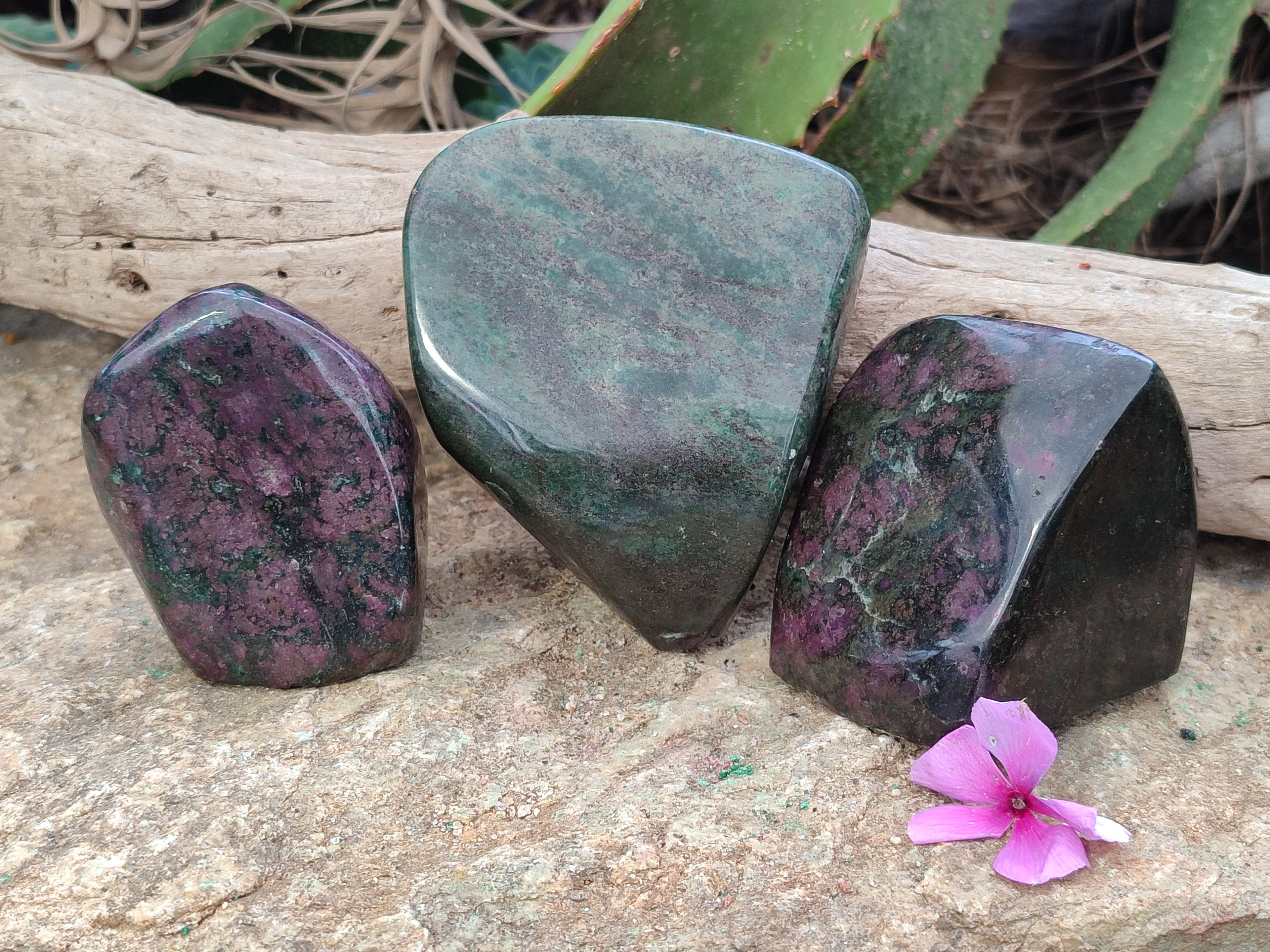 Polished Ruby Corundum In Chrome Verdite Standing Free Forms x 3 From Zimbabwe - Toprock Gemstones and Minerals 