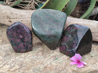 Polished Ruby Corundum In Chrome Verdite Standing Free Forms x 3 From Zimbabwe - Toprock Gemstones and Minerals 
