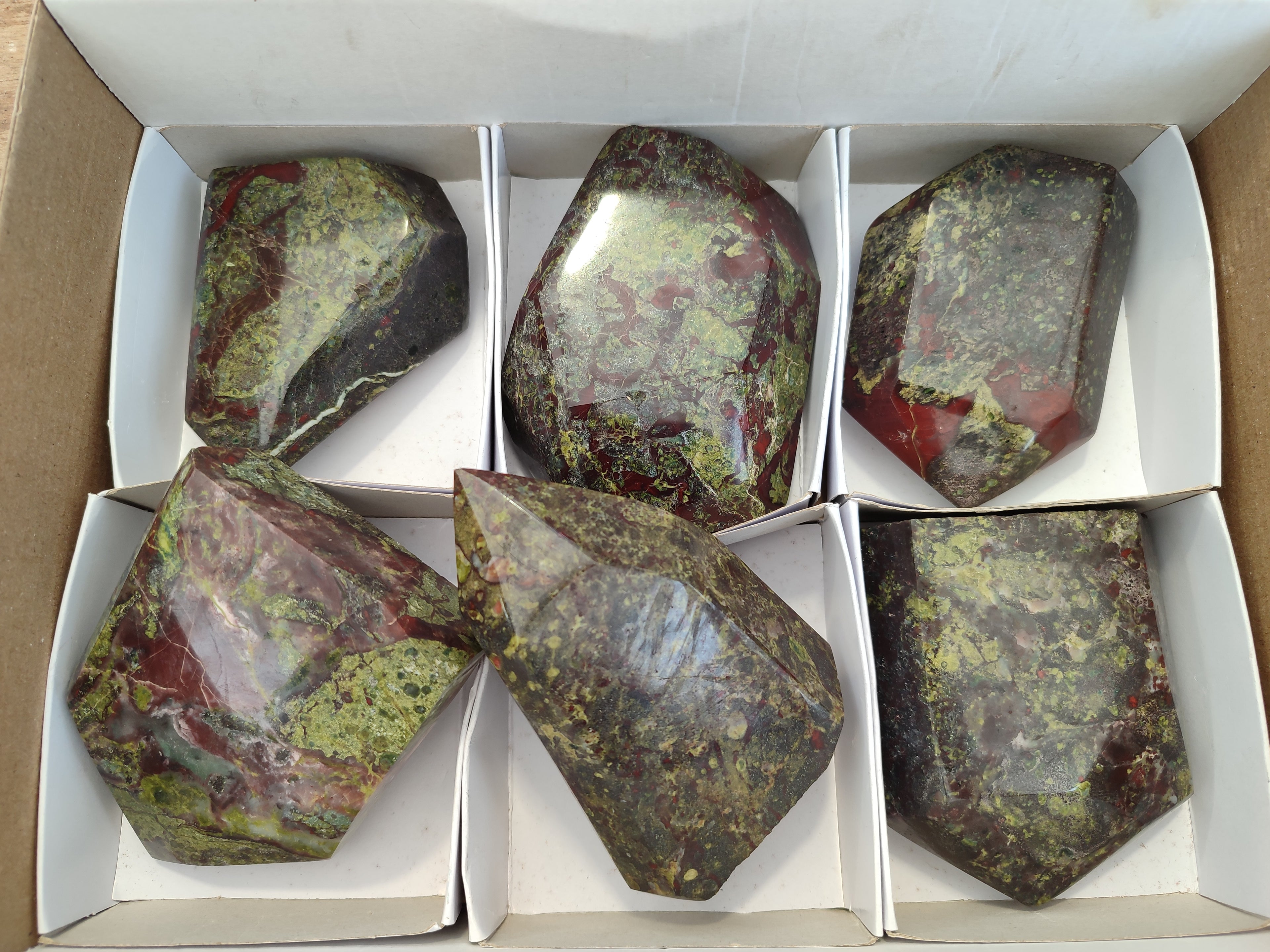Polished Bastite Dragons Blood Stone Points x 6 From Tshipise, South Africa - Toprock Gemstones and Minerals 