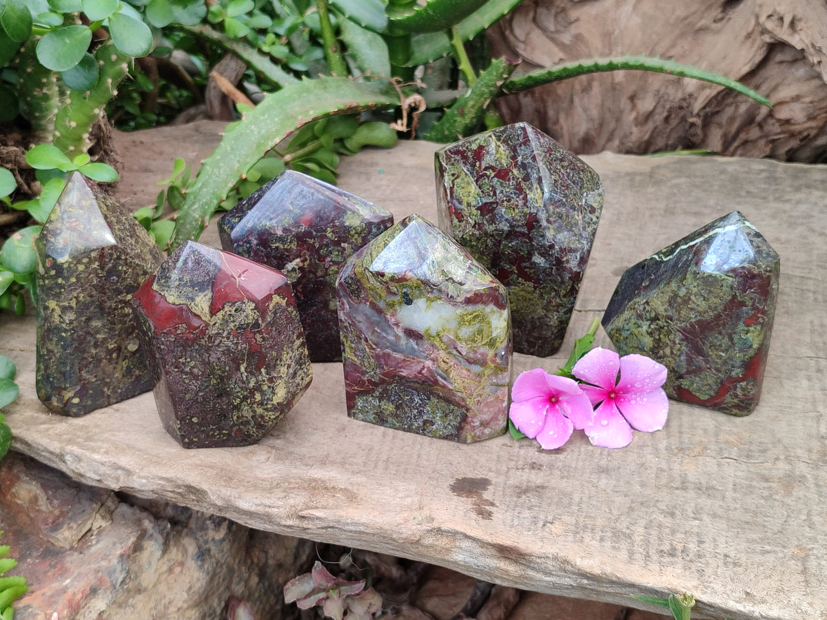 Polished Bastite Dragons Blood Stone Points x 6 From Tshipise, South Africa - Toprock Gemstones and Minerals 