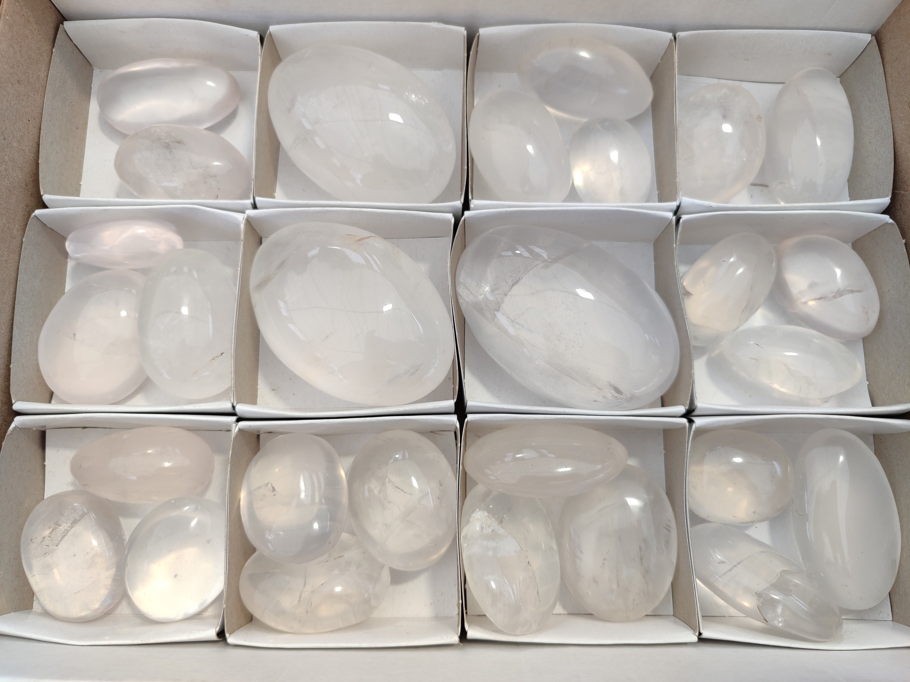 Polished Girasol Pearl Quartz Palm Stones x 23 From Ambatondrazaka, Madagascar - Toprock Gemstones and Minerals 