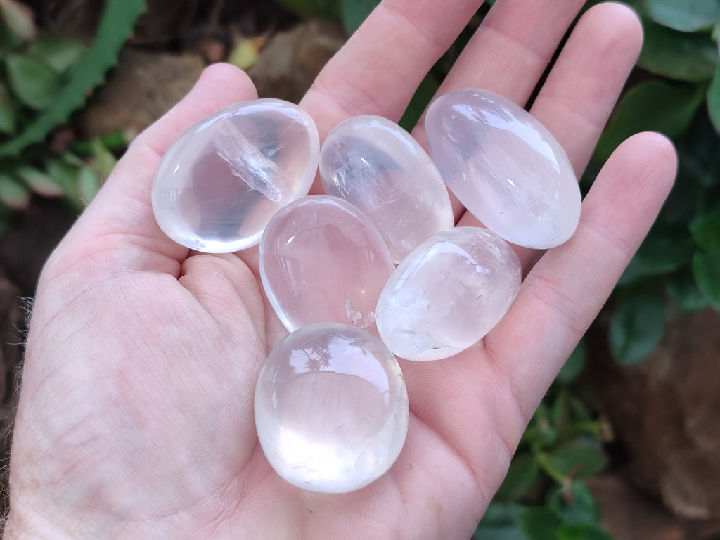 Polished Girasol Pearl Quartz Palm Stones x 23 From Ambatondrazaka, Madagascar - Toprock Gemstones and Minerals 