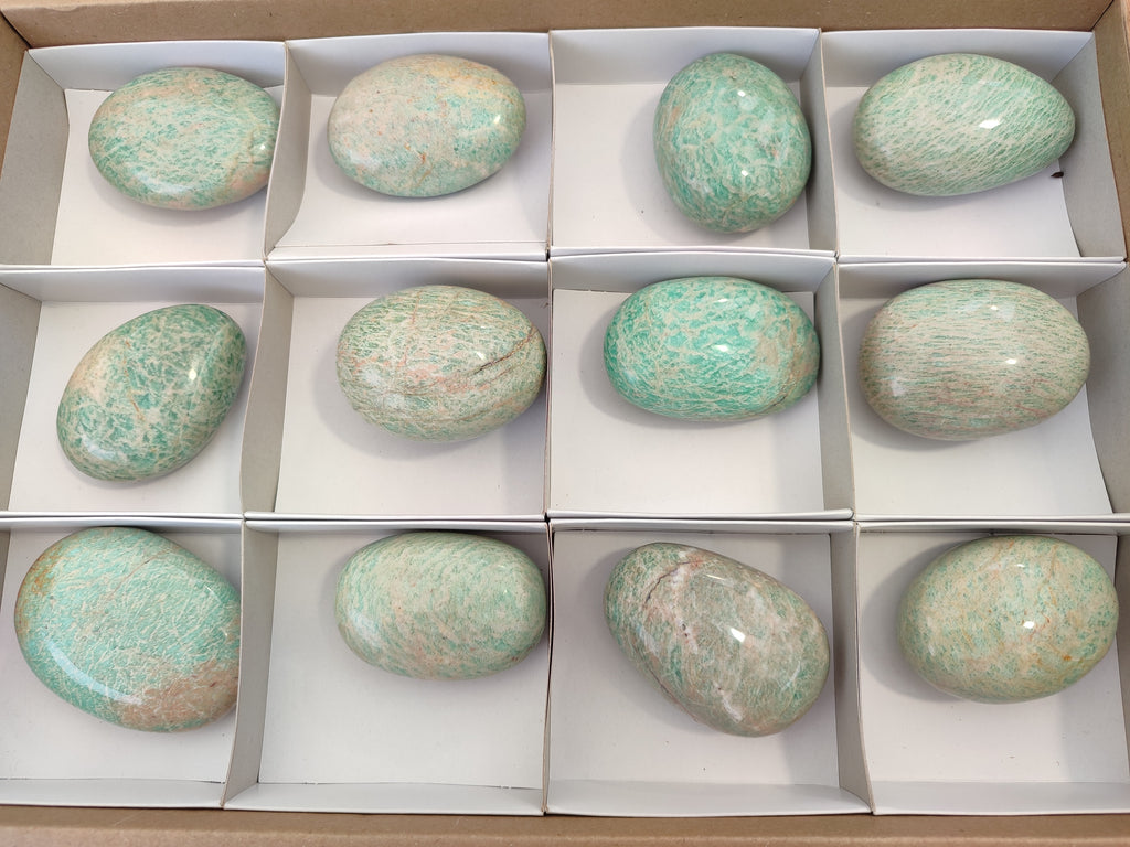 Polished Amazonite Palm Stones x 12 from Zimbabwe - Toprock Gemstones and Minerals 