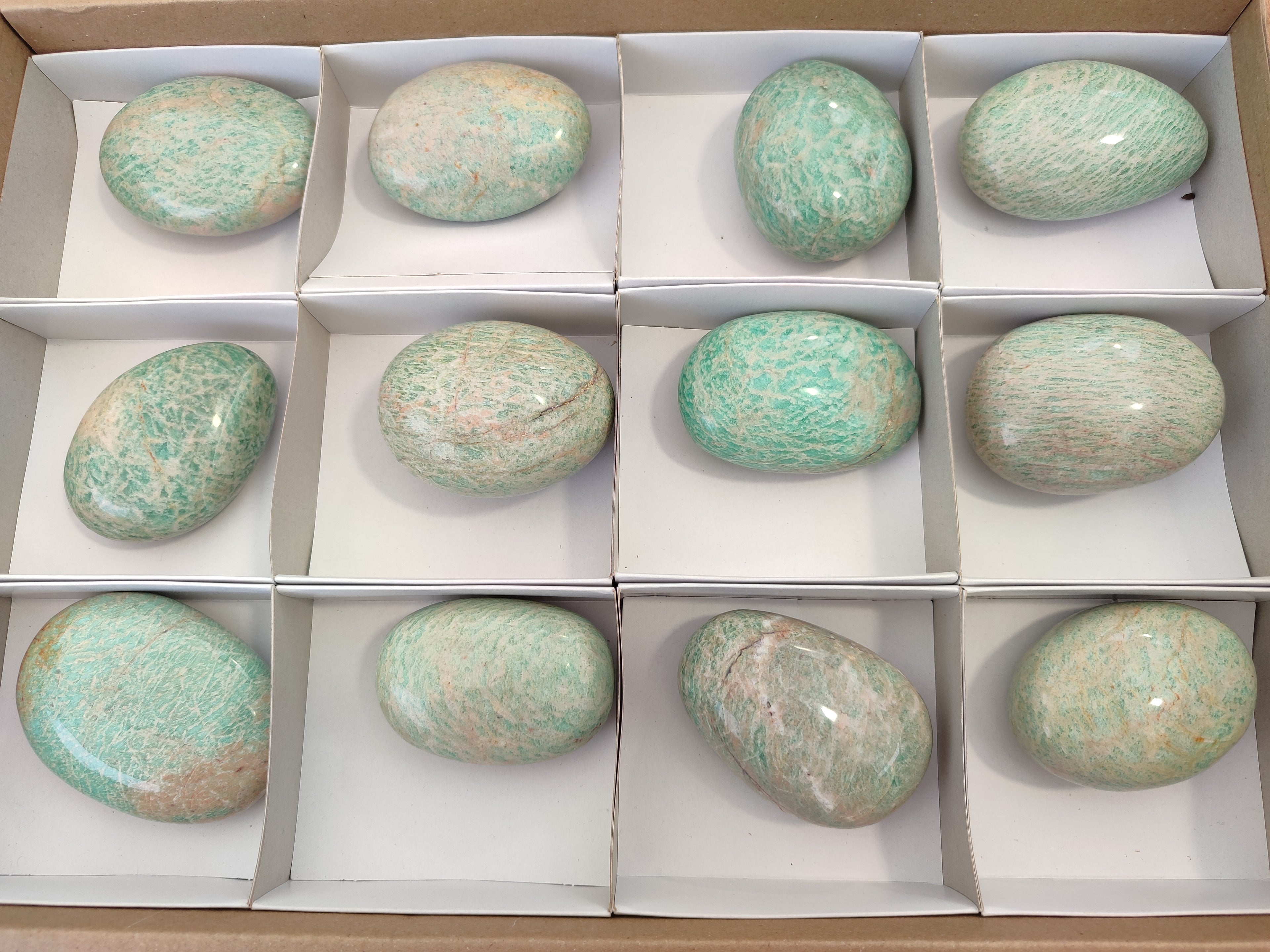 Polished Amazonite Palm Stones x 12 from Zimbabwe - Toprock Gemstones and Minerals 