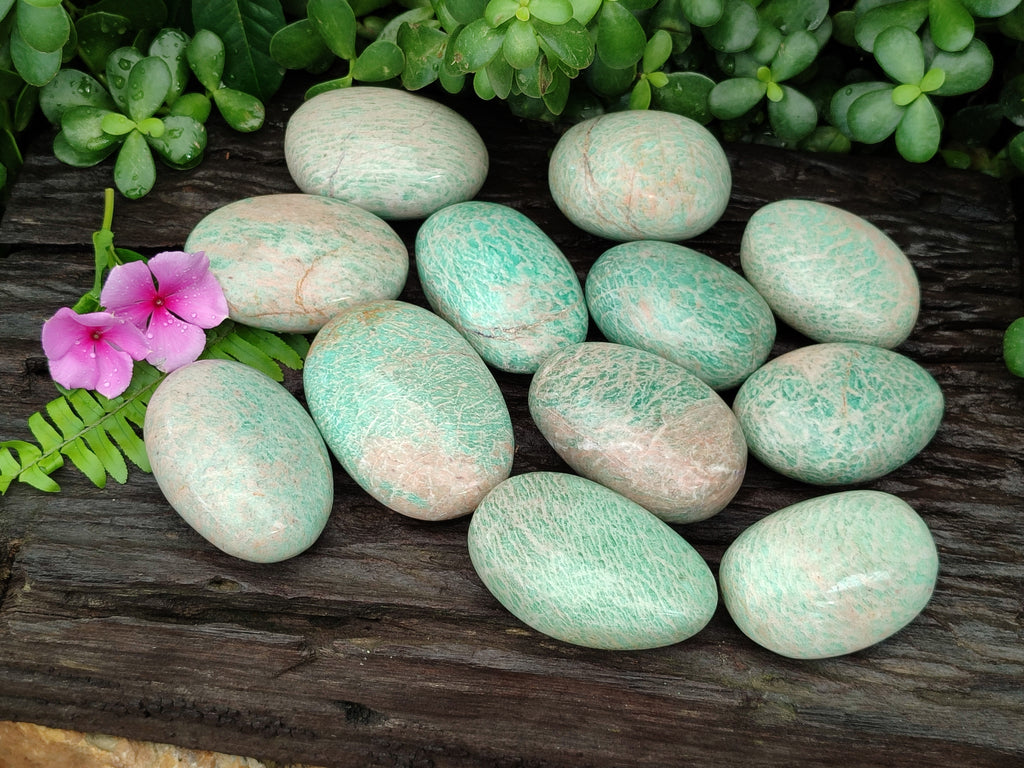Polished Amazonite Palm Stones x 12 from Zimbabwe - Toprock Gemstones and Minerals 