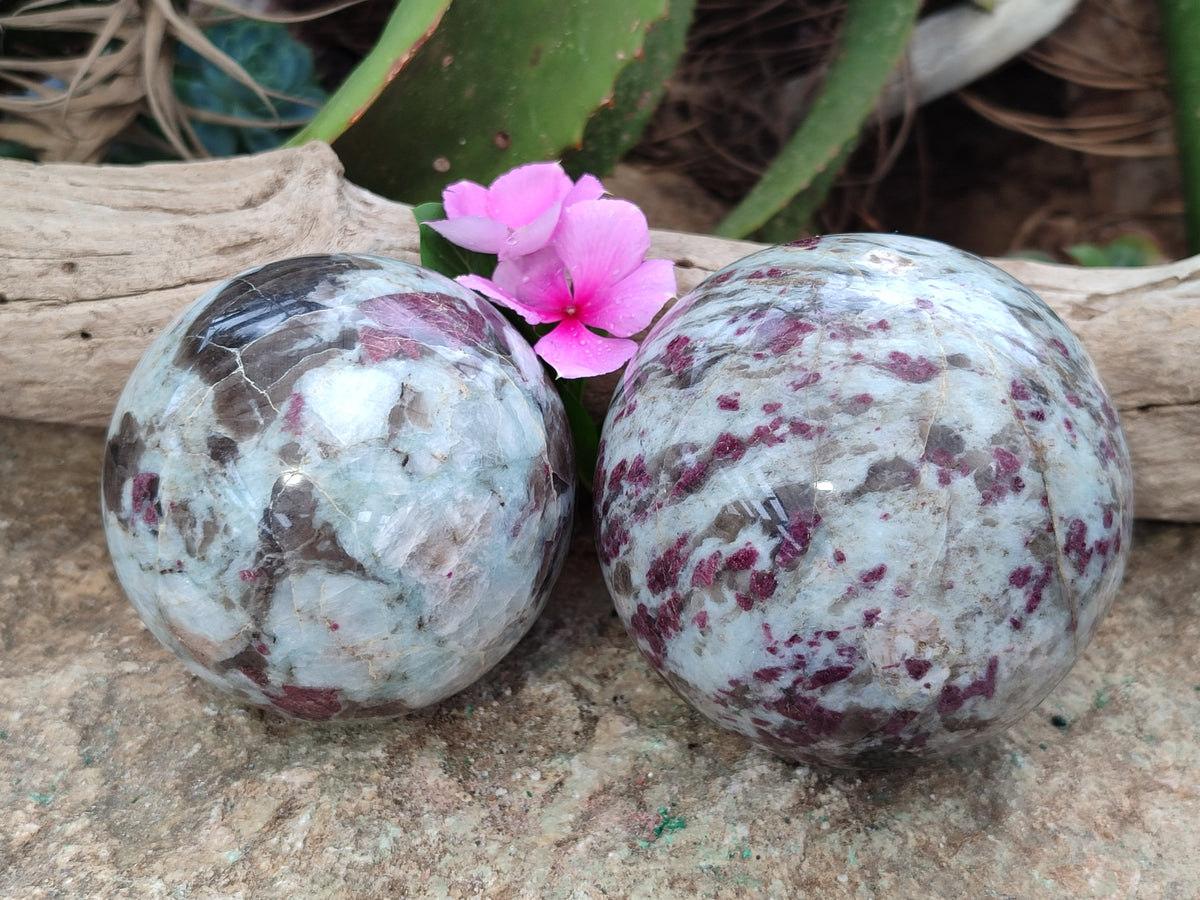 Polished Rubellite Pink Tourmaline Spheres x 2 From Ambatondrazaka, Madagascar - Toprock Gemstones and Minerals 