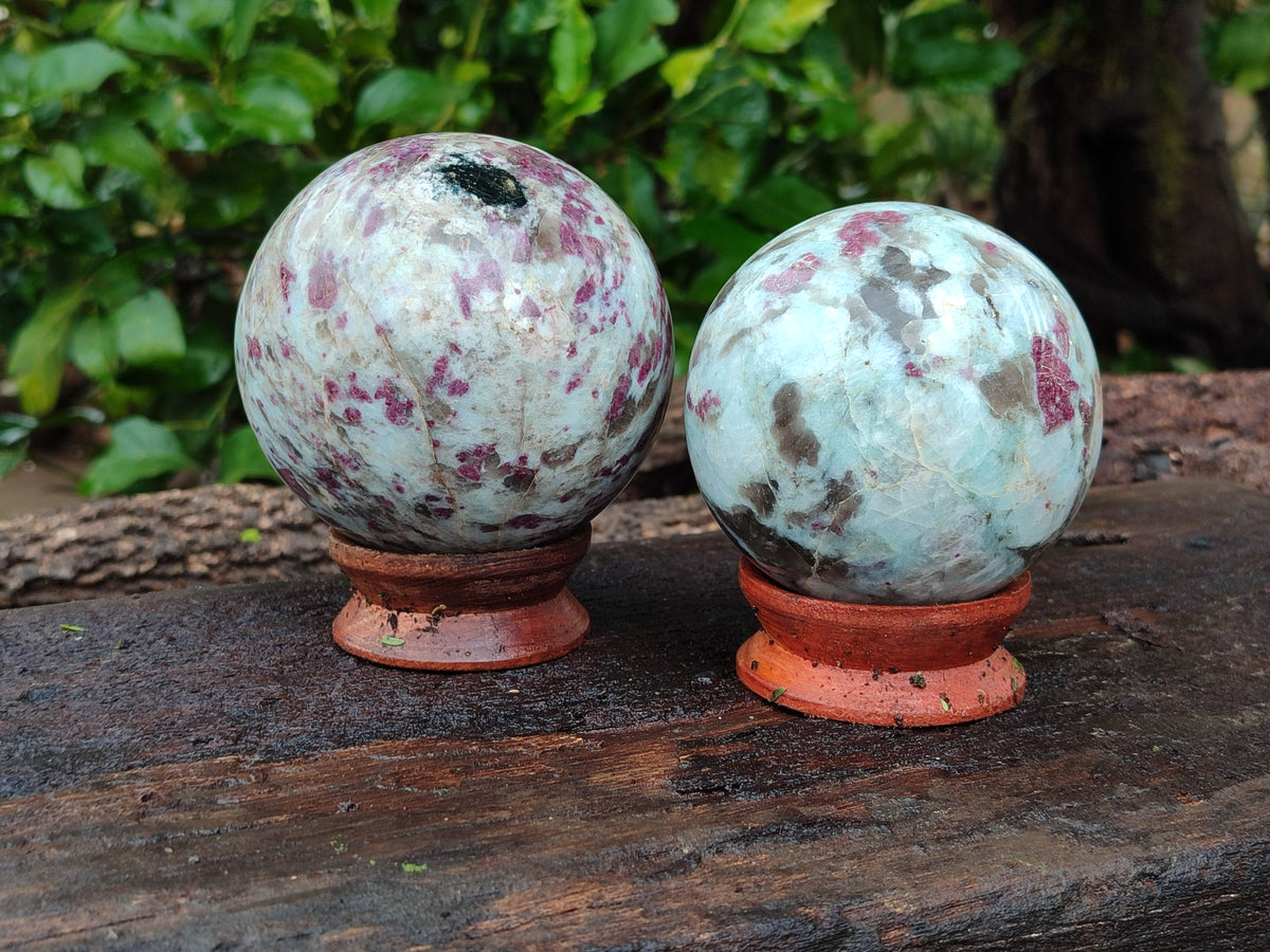 Polished Rubellite Pink Tourmaline Spheres x 2 From Ambatondrazaka, Madagascar - Toprock Gemstones and Minerals 