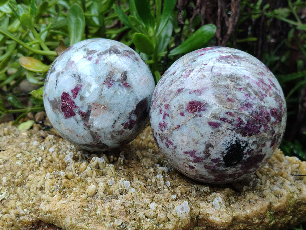 Polished Rubellite Pink Tourmaline Spheres x 2 From Ambatondrazaka, Madagascar - Toprock Gemstones and Minerals 