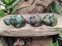 Hand Made Ruby Corundum In Chrome Verdite Carvings x 3 From Zimbabwe - Toprock Gemstones and Minerals 