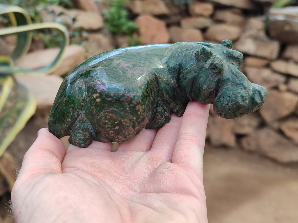 Hand Made Ruby Corundum In Chrome Verdite Carvings x 3 From Zimbabwe - Toprock Gemstones and Minerals 
