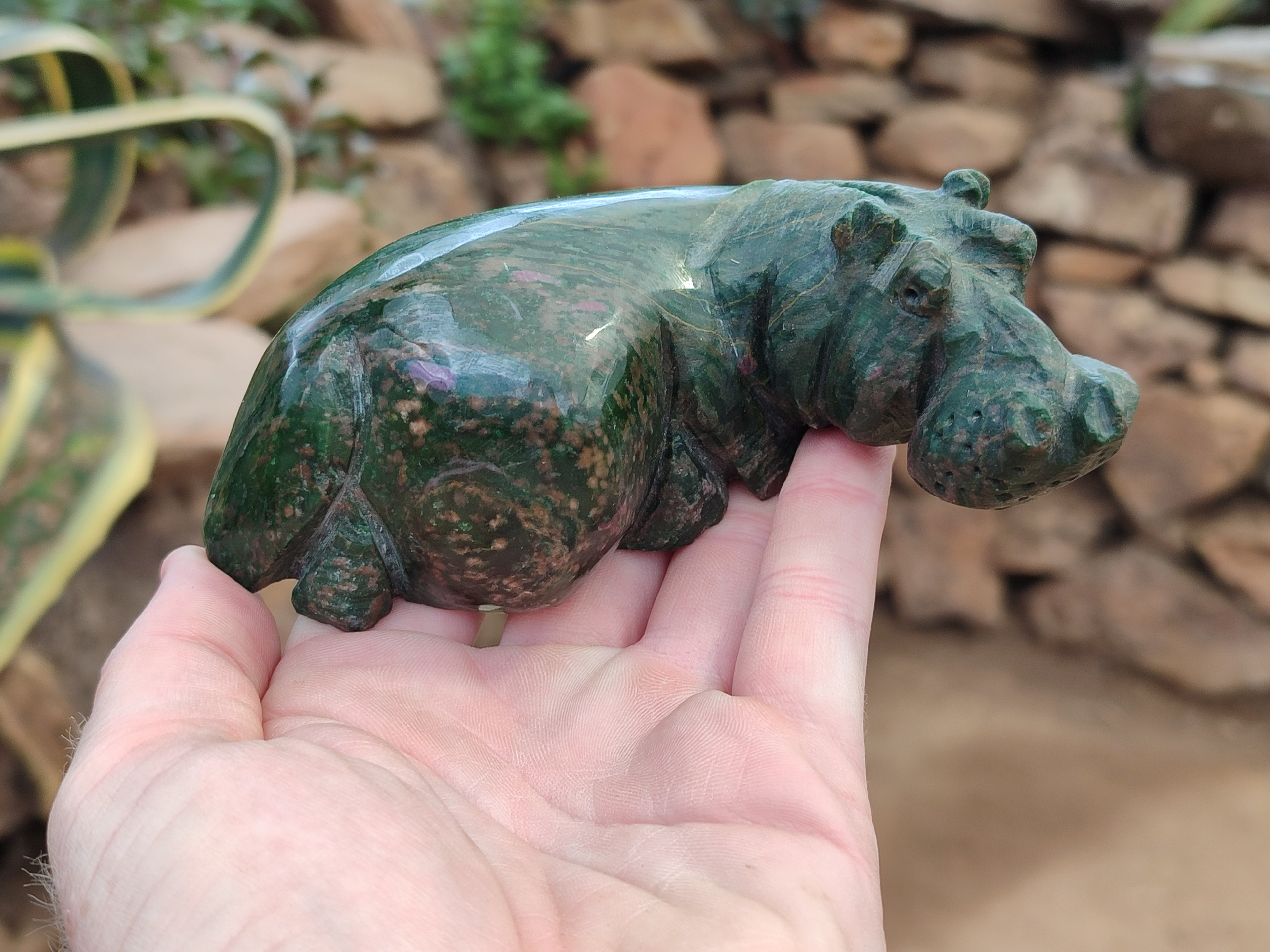 Hand Made Ruby Corundum In Chrome Verdite Carvings x 3 From Zimbabwe - Toprock Gemstones and Minerals 