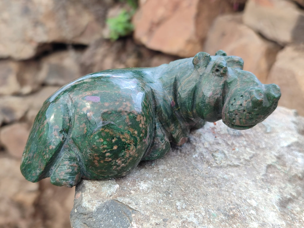 Hand Made Ruby Corundum In Chrome Verdite Carvings x 3 From Zimbabwe - Toprock Gemstones and Minerals 