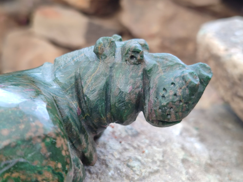Hand Made Ruby Corundum In Chrome Verdite Carvings x 3 From Zimbabwe - Toprock Gemstones and Minerals 