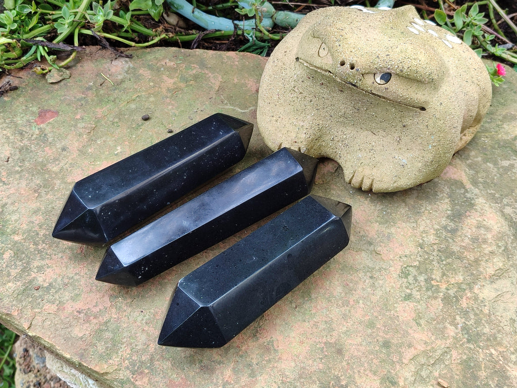 Polished Double Terminated Black Basalt Points x 3 From Antsirabe, Madagascar - Toprock Gemstones and Minerals 
