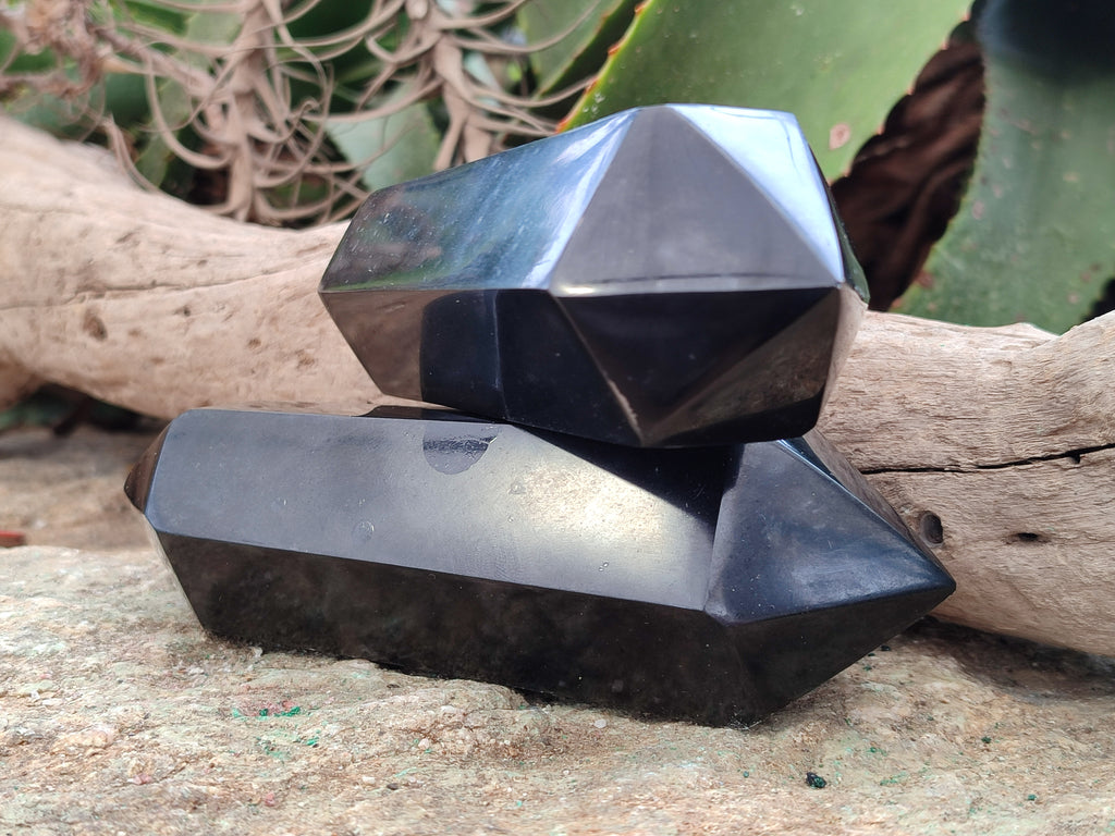 Polished Double Terminated Black Basalt Points x 3 From Antsirabe, Madagascar - Toprock Gemstones and Minerals 