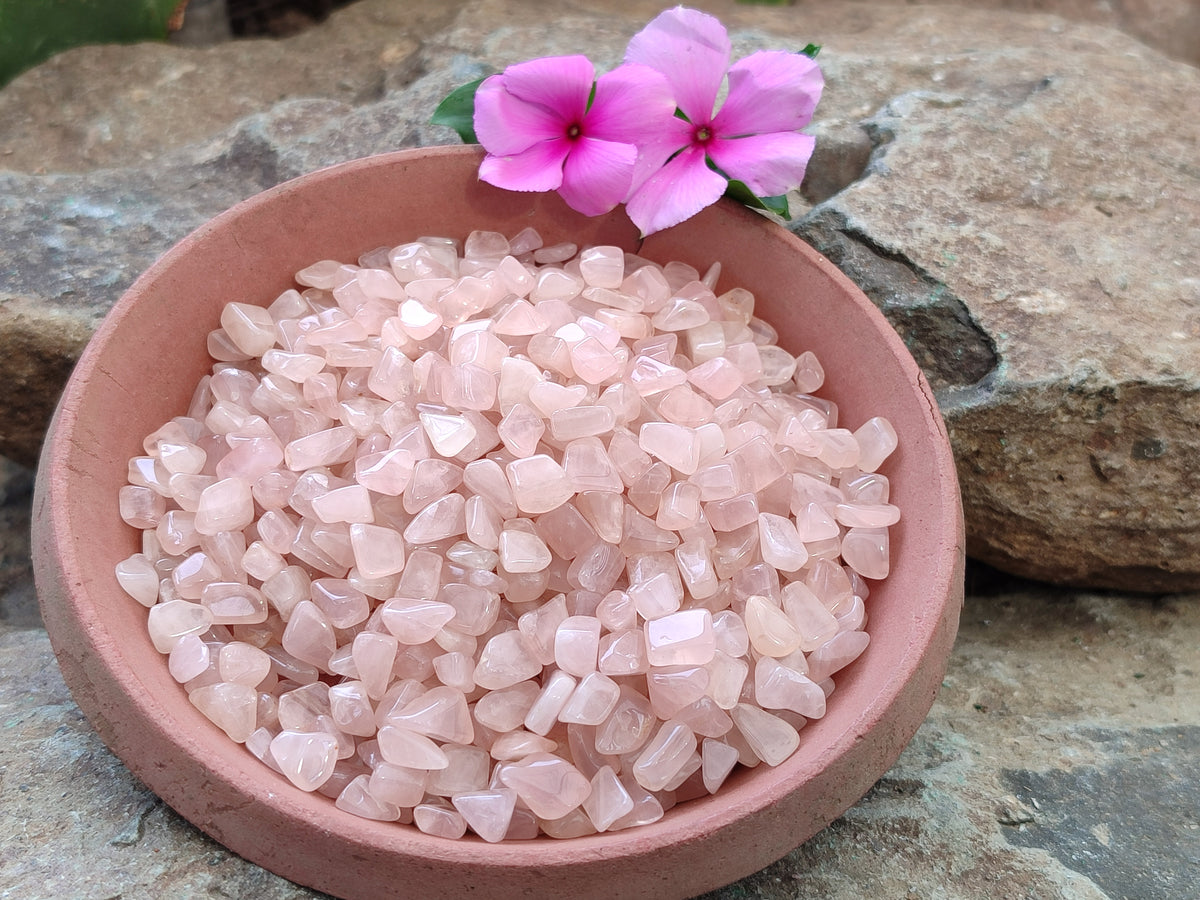 Polished Rose Quartz Chips - sold per kg - From Madagascar - Toprock Gemstones and Minerals 