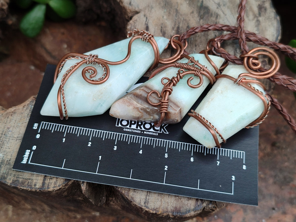 Hand Made Copper Wire Wrapped Pendants x 6 From Southern Africa - Toprock Gemstones and Minerals 