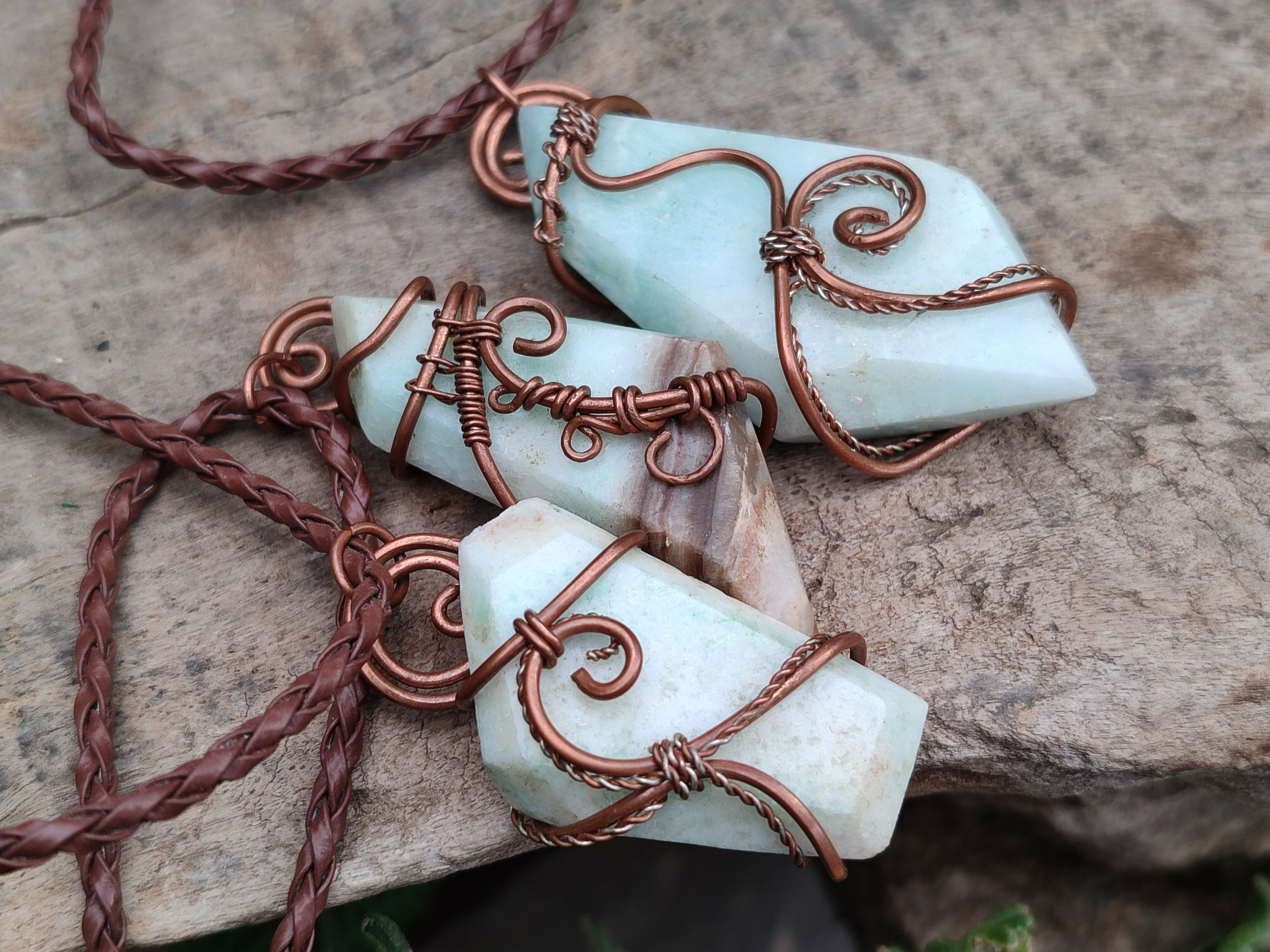 Hand Made Copper Wire Wrapped Pendants x 6 From Southern Africa - Toprock Gemstones and Minerals 