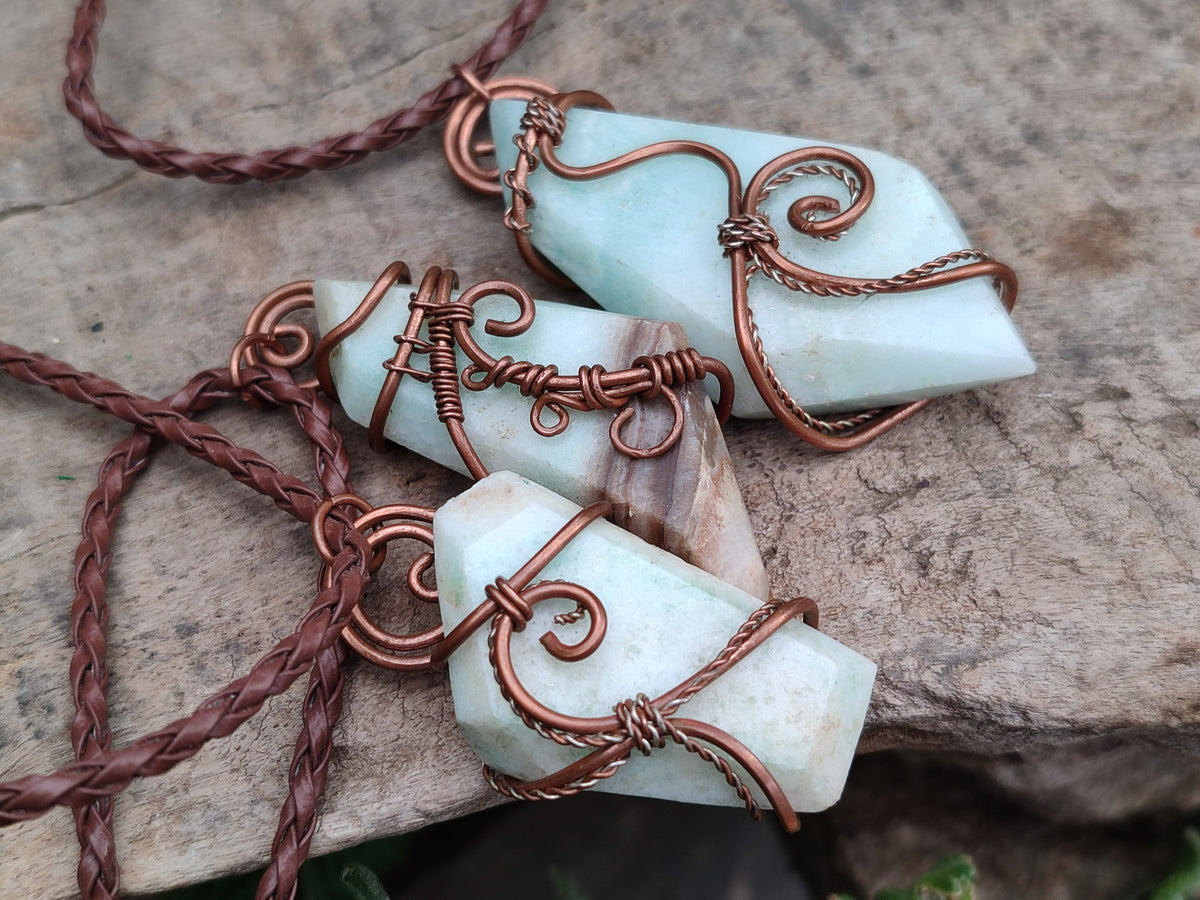 Hand Made Copper Wire Wrapped Pendants x 6 From Southern Africa - Toprock Gemstones and Minerals 