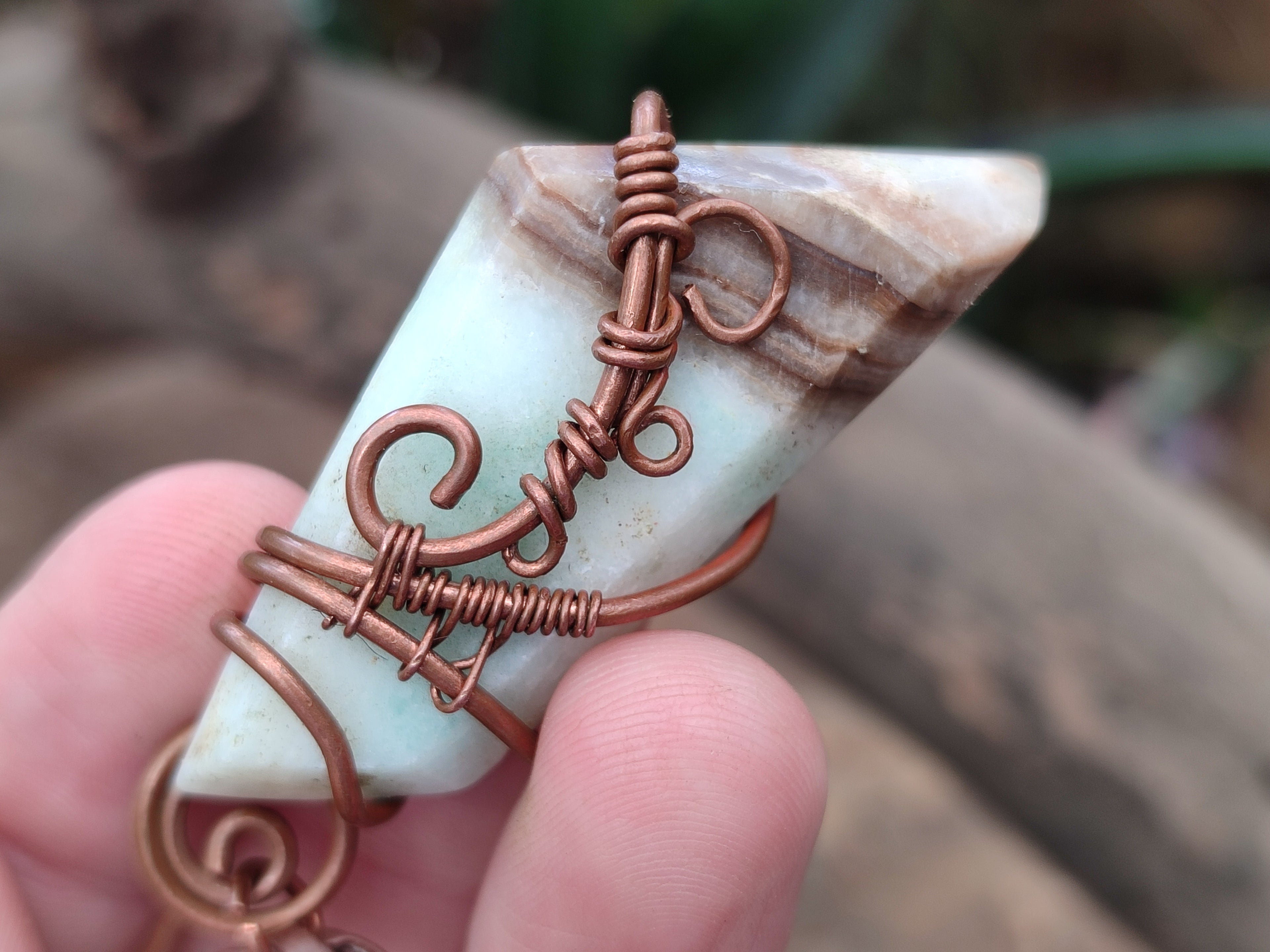 Hand Made Copper Wire Wrapped Pendants x 6 From Southern Africa - Toprock Gemstones and Minerals 