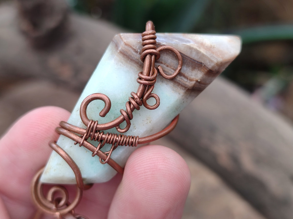 Hand Made Copper Wire Wrapped Pendants x 6 From Southern Africa - Toprock Gemstones and Minerals 
