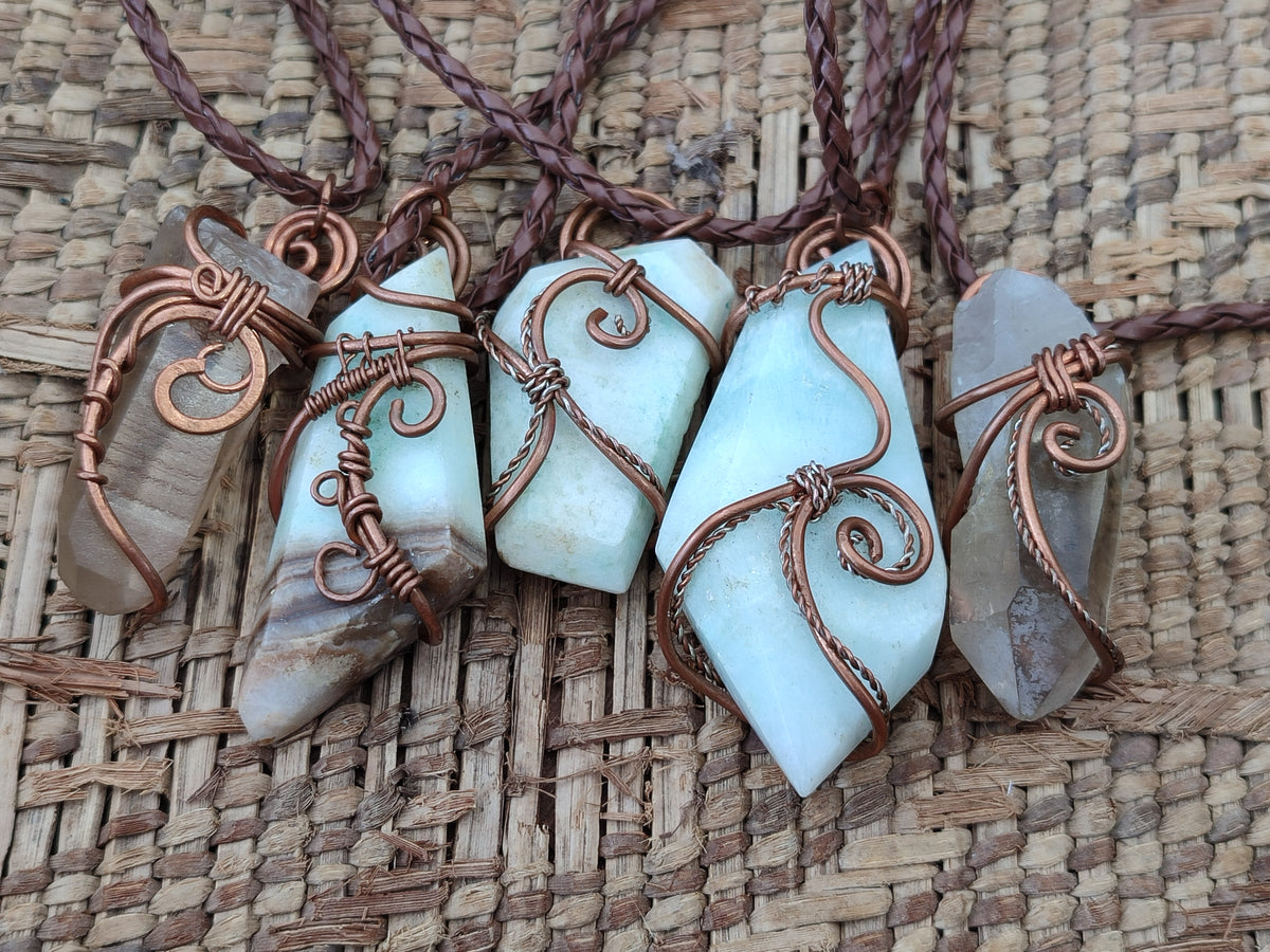 Hand Made Copper Wire Wrapped Pendants x 6 From Southern Africa - Toprock Gemstones and Minerals 