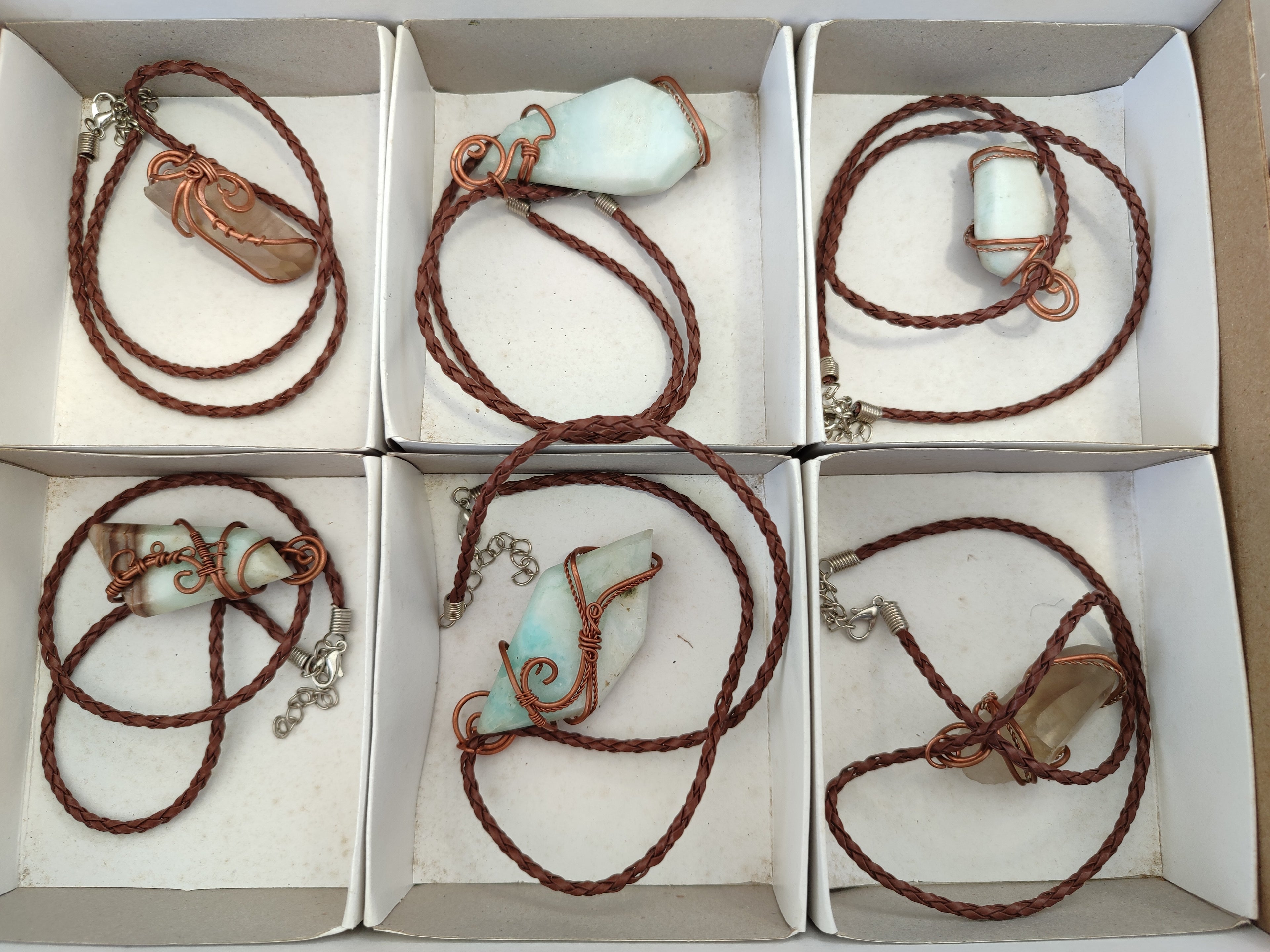 Hand Made Copper Wire Wrapped Pendants x 6 From Southern Africa - Toprock Gemstones and Minerals 