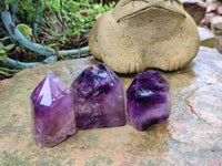 Polished Smokey Window Amethyst Quartz Crystals x 6 From Akansobe, Madagascar