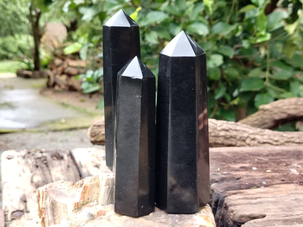 Polished Black Basalt Points x 6 From Antsirabe, Madagascar - Toprock Gemstones and Minerals 