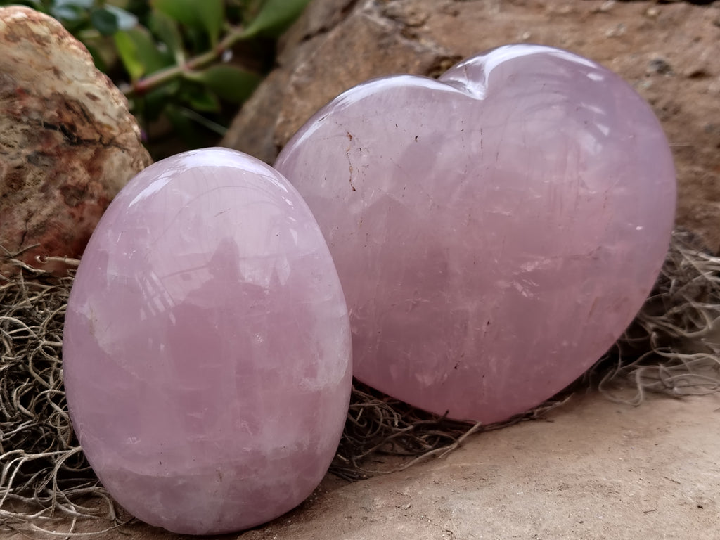 Polished Rose Quartz Heart and Standing Free Form x 2 From Ambatondrazaka, Madagascar - Toprock Gemstones and Minerals 