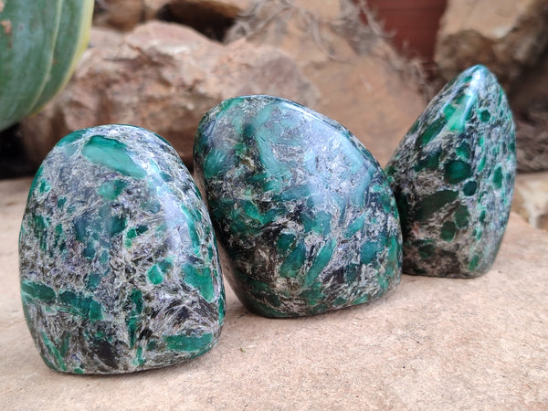 Polished Emerald Mica In Matrix Standing Free Forms x 6 From Mutoko, Zimbabwe - Toprock Gemstones and Minerals 