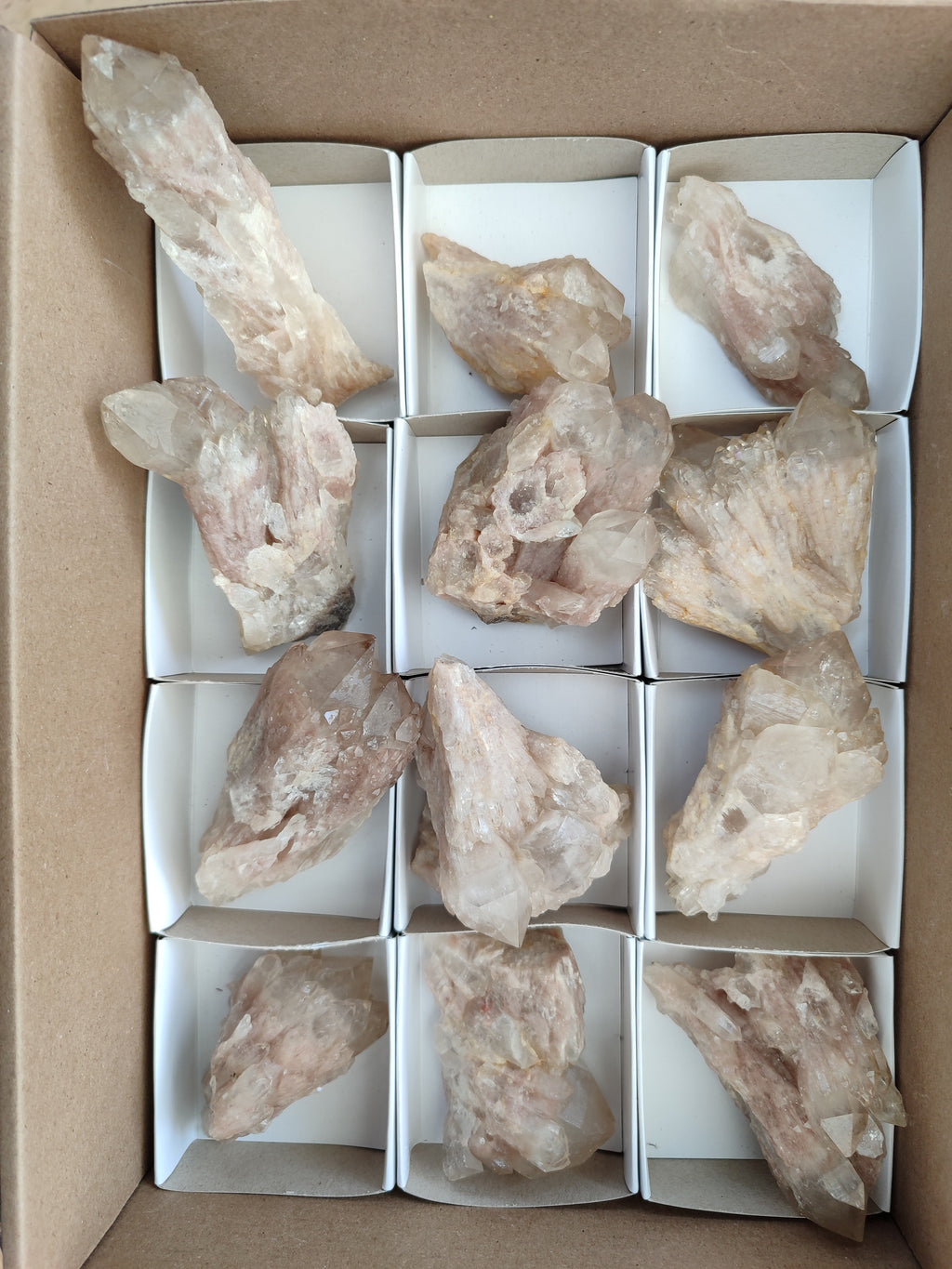 Natural Smokey Phantom Quartz Clusters x 12 From Luena, Congo - Toprock Gemstones and Minerals 