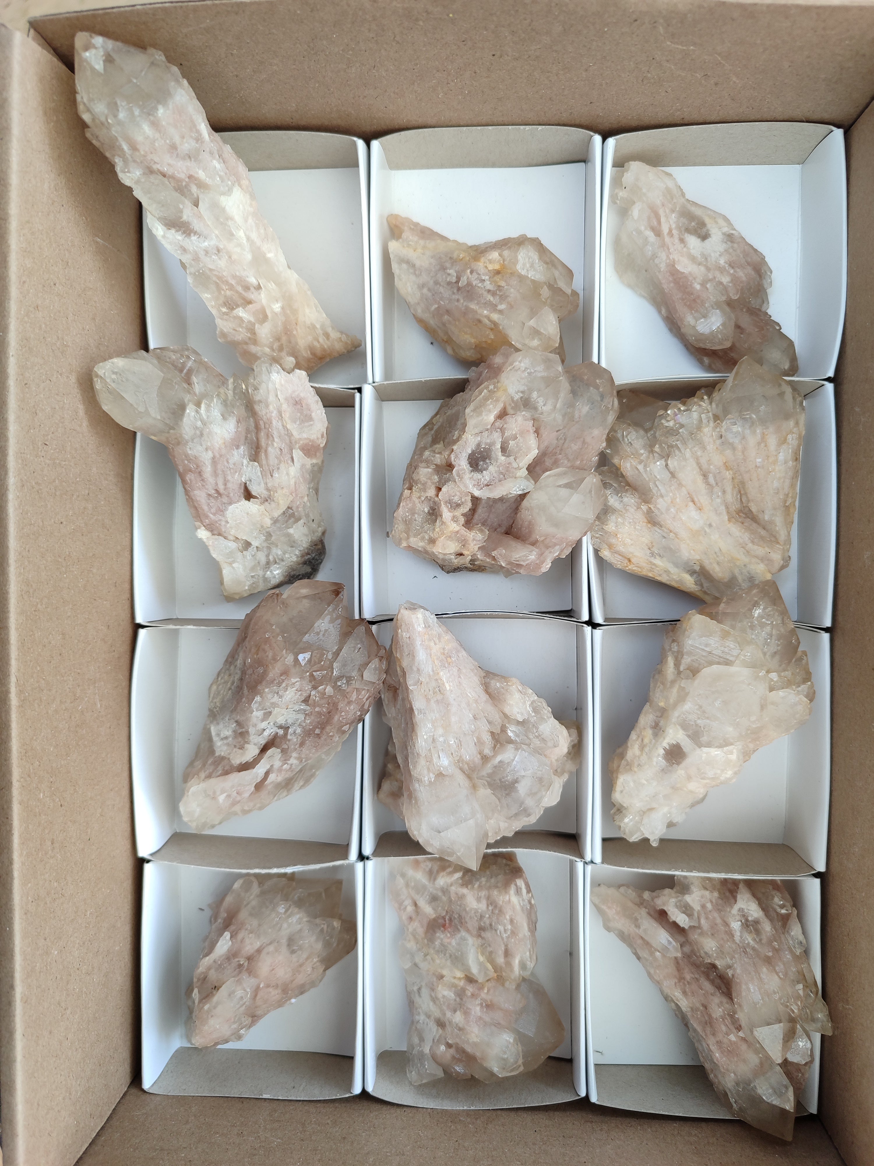 Natural Smokey Phantom Quartz Clusters x 12 From Luena, Congo - Toprock Gemstones and Minerals 