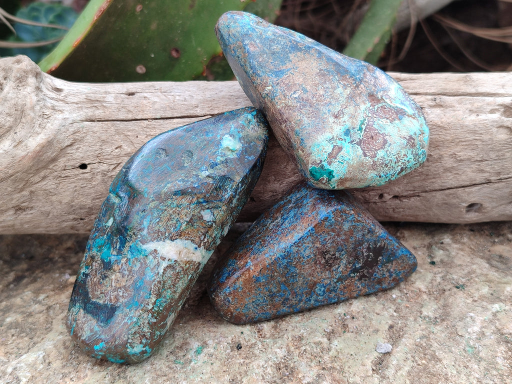 Polished Shattuckite With Chrysocolla and Azurite Free Forms x 12 From Congo - Toprock Gemstones and Minerals 