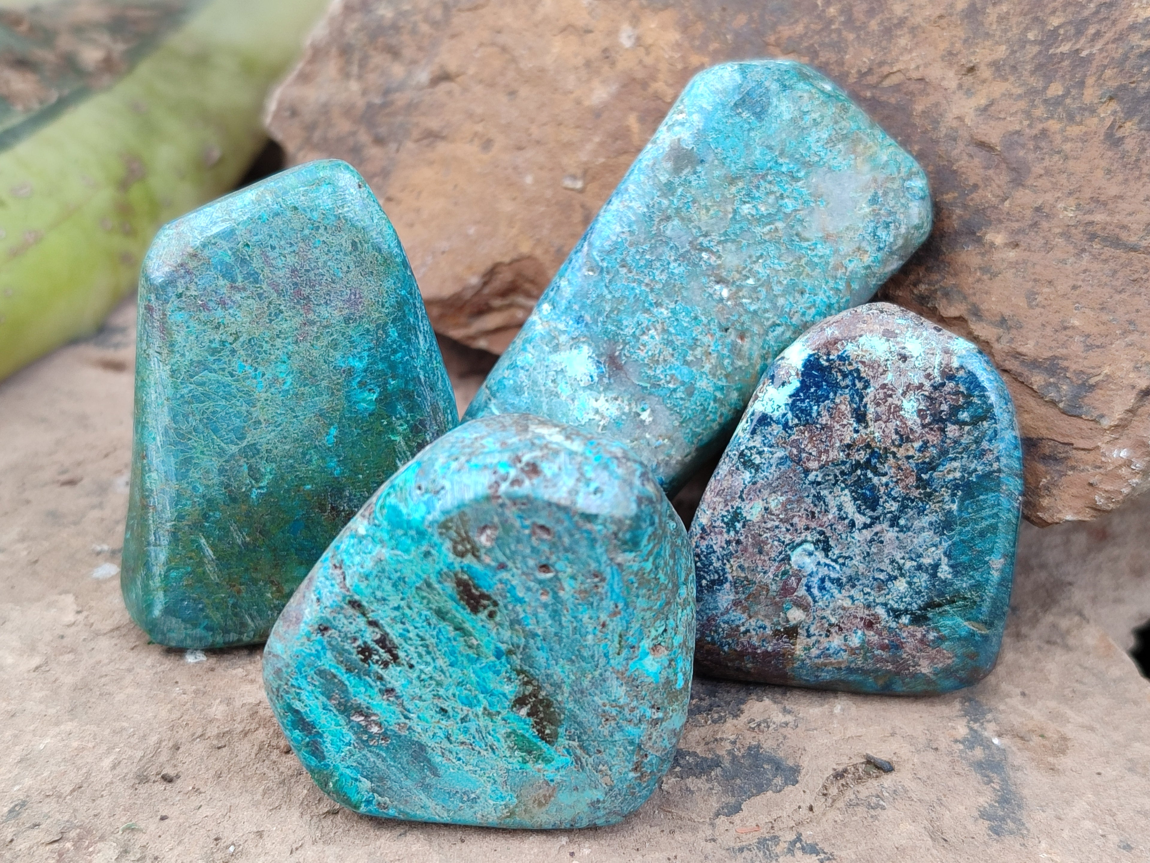 Polished Shattuckite With Chrysocolla and Azurite Free Forms x 12 From Congo - Toprock Gemstones and Minerals 