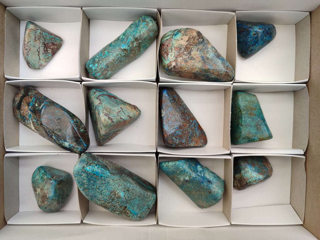 Polished Shattuckite With Chrysocolla and Azurite Free Forms x 12 From Congo - Toprock Gemstones and Minerals 