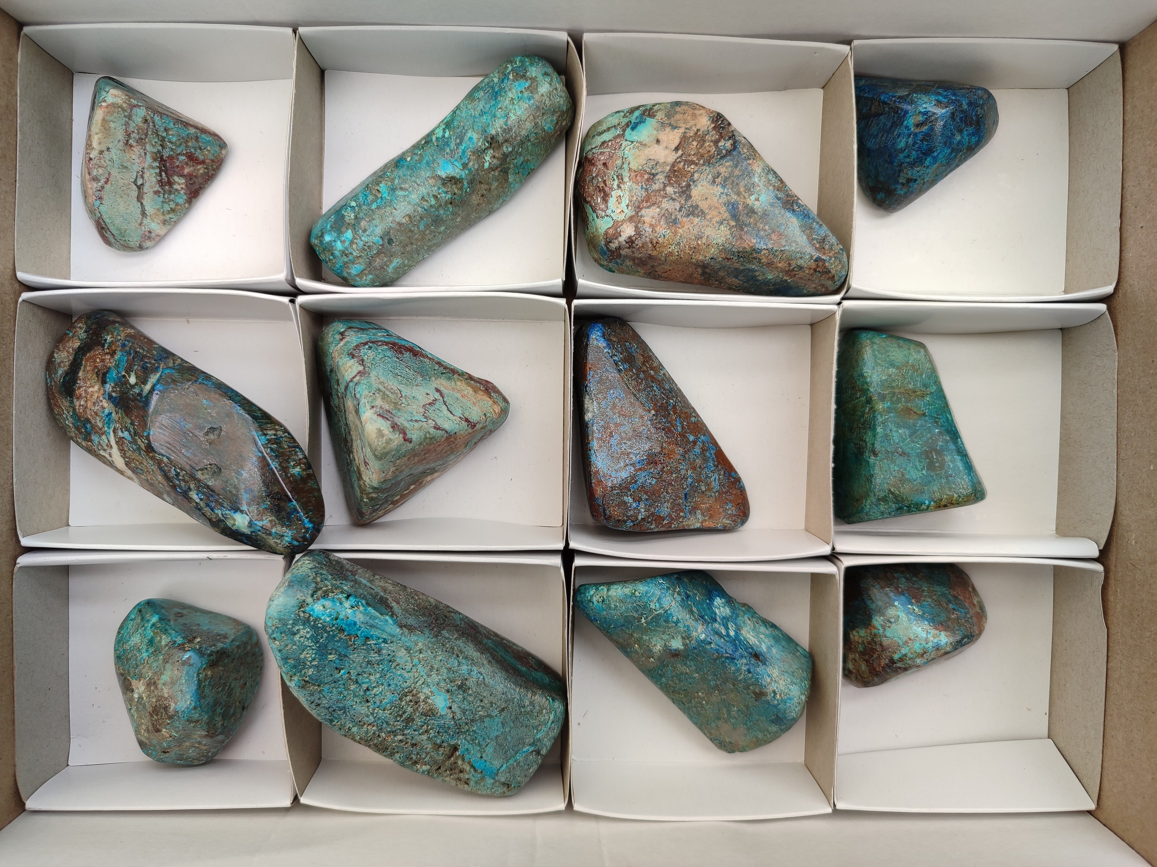 Polished Shattuckite With Chrysocolla and Azurite Free Forms x 12 From Congo - Toprock Gemstones and Minerals 