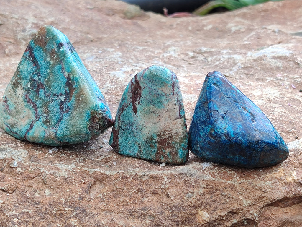 Polished Shattuckite With Chrysocolla and Azurite Free Forms x 12 From Congo - Toprock Gemstones and Minerals 