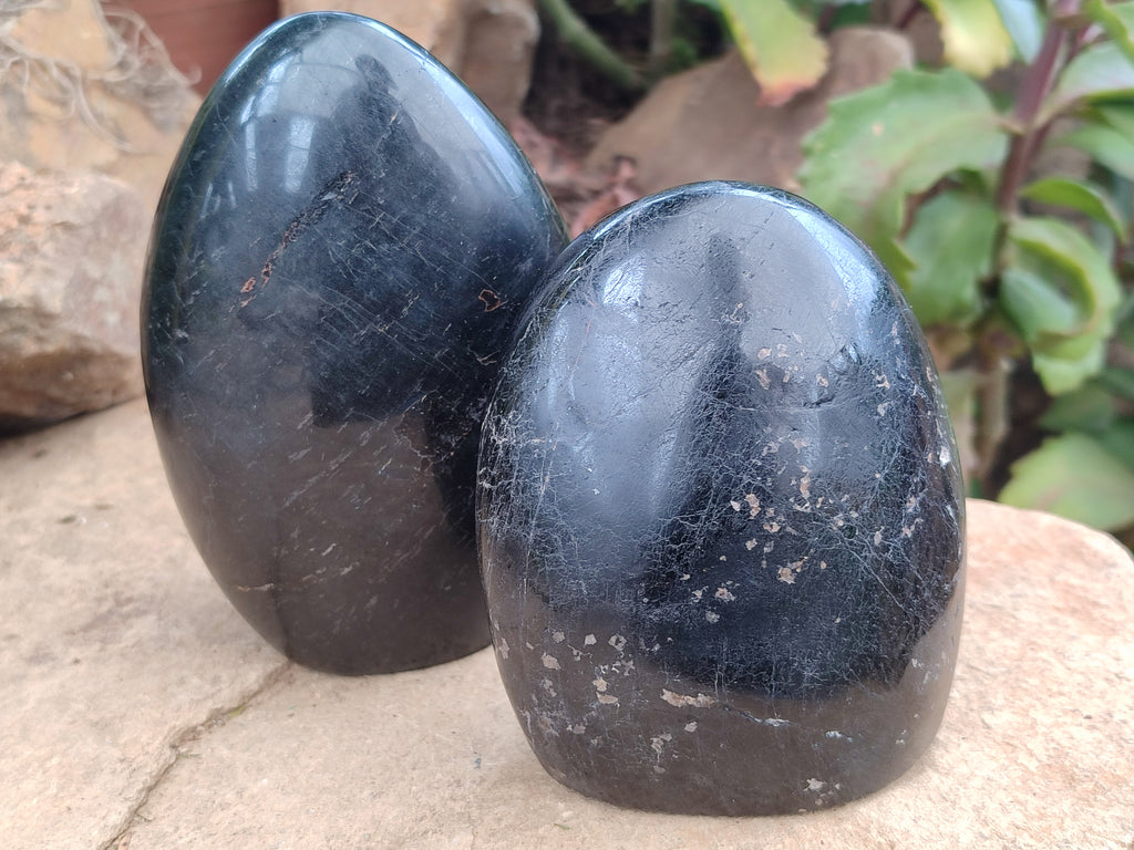 Polished Black Tourmaline Standing Free Forms x 2 From Madagascar - Toprock Gemstones and Minerals 