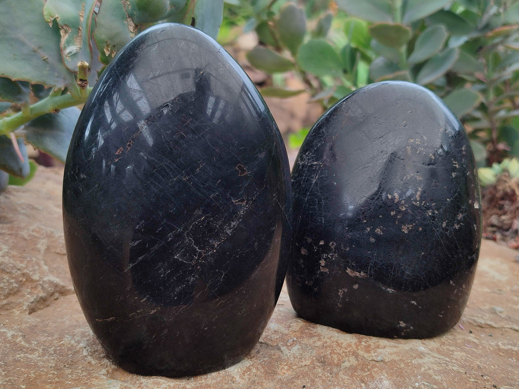 Polished Black Tourmaline Standing Free Forms x 2 From Madagascar - Toprock Gemstones and Minerals 