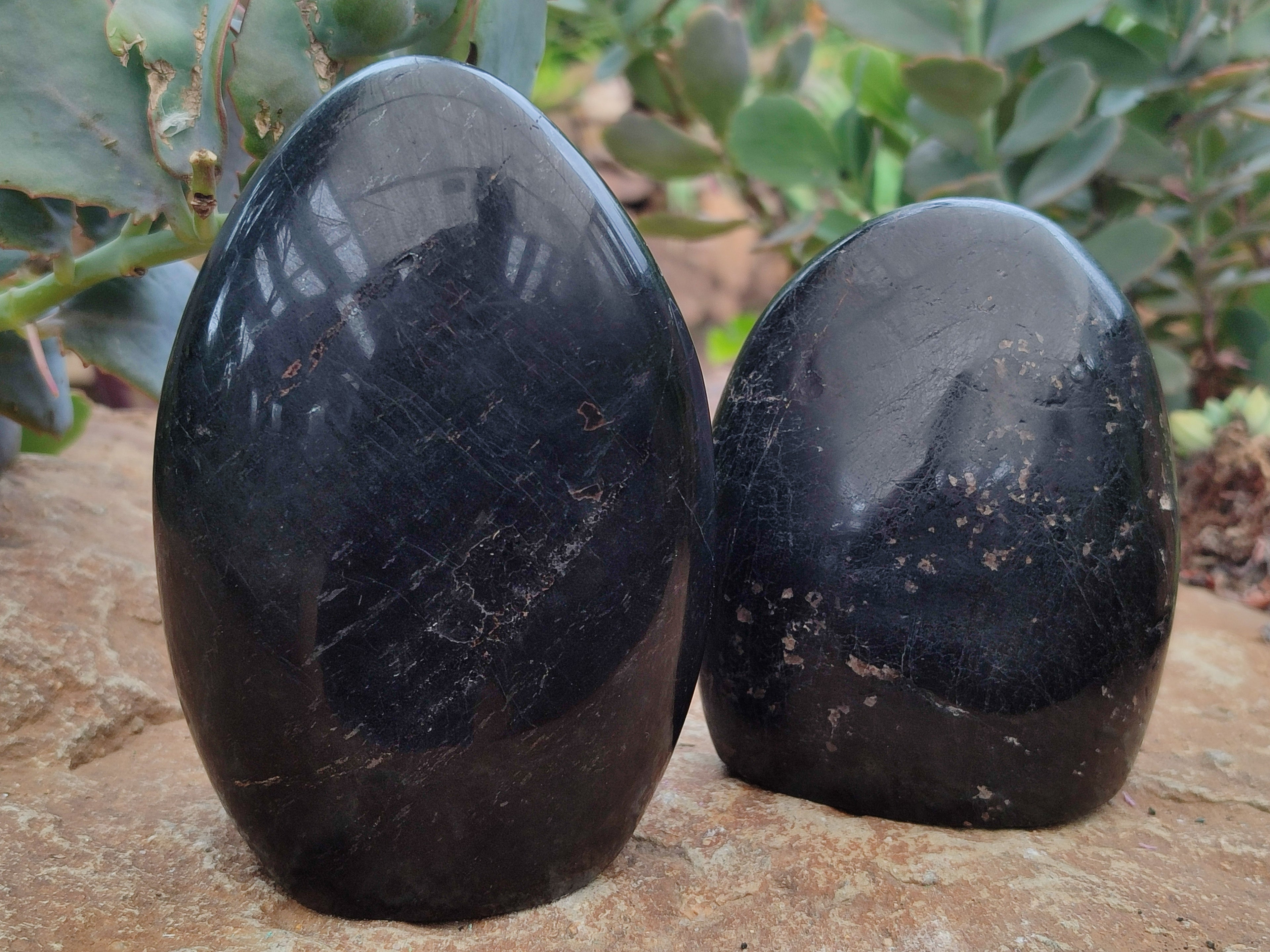 Polished Black Tourmaline Standing Free Forms x 2 From Madagascar - Toprock Gemstones and Minerals 