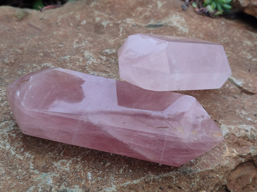 Polished Double Terminated Rose Quartz Points x 6 From Ambatondrazaka, Madagascar - Toprock Gemstones and Minerals 