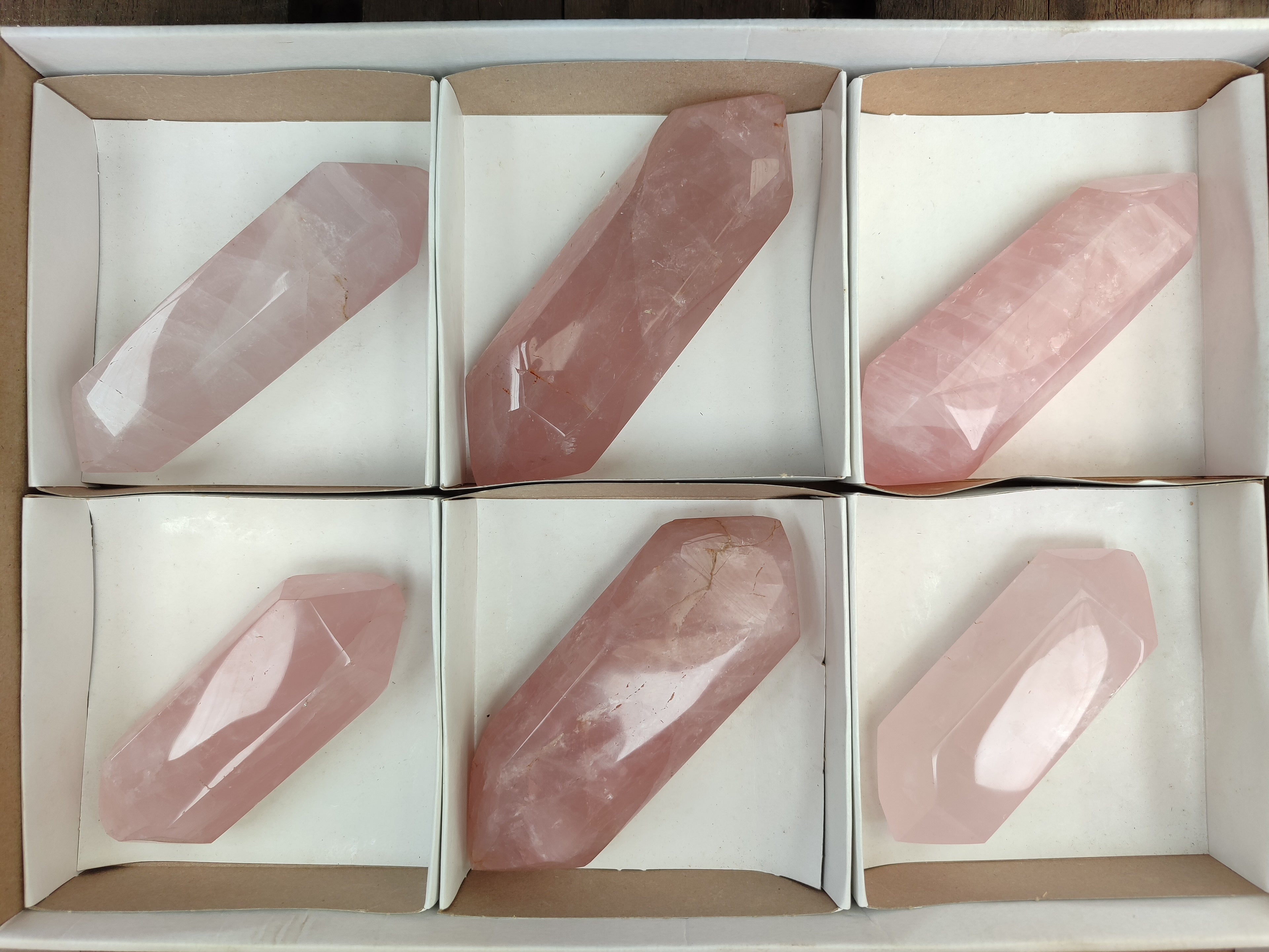 Polished Double Terminated Rose Quartz Points x 6 From Ambatondrazaka, Madagascar - Toprock Gemstones and Minerals 