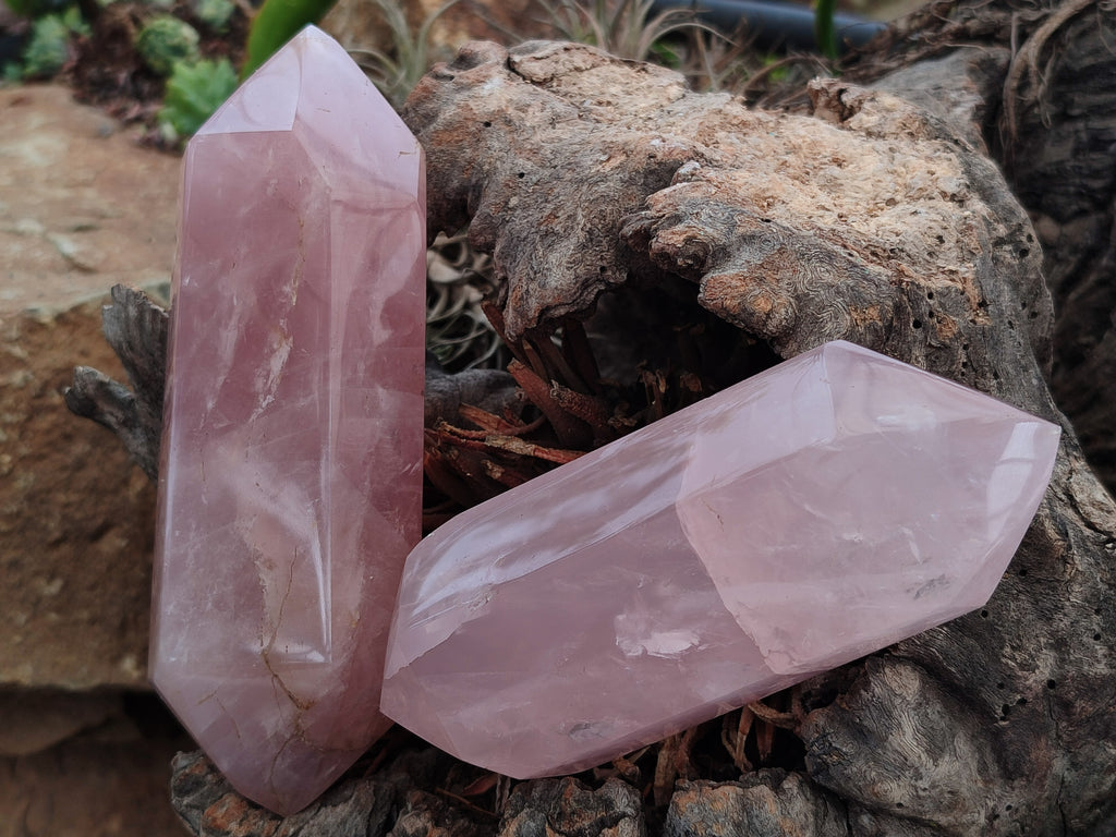 Polished Double Terminated Rose Quartz Points x 6 From Ambatondrazaka, Madagascar - Toprock Gemstones and Minerals 