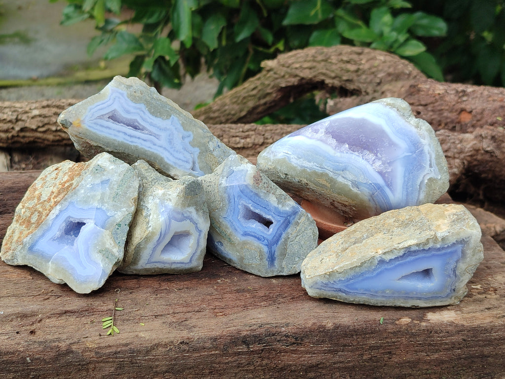 Polished Blue Lace Agate Geodes x 6 From Nsanje, Malawi - Toprock Gemstones and Minerals 