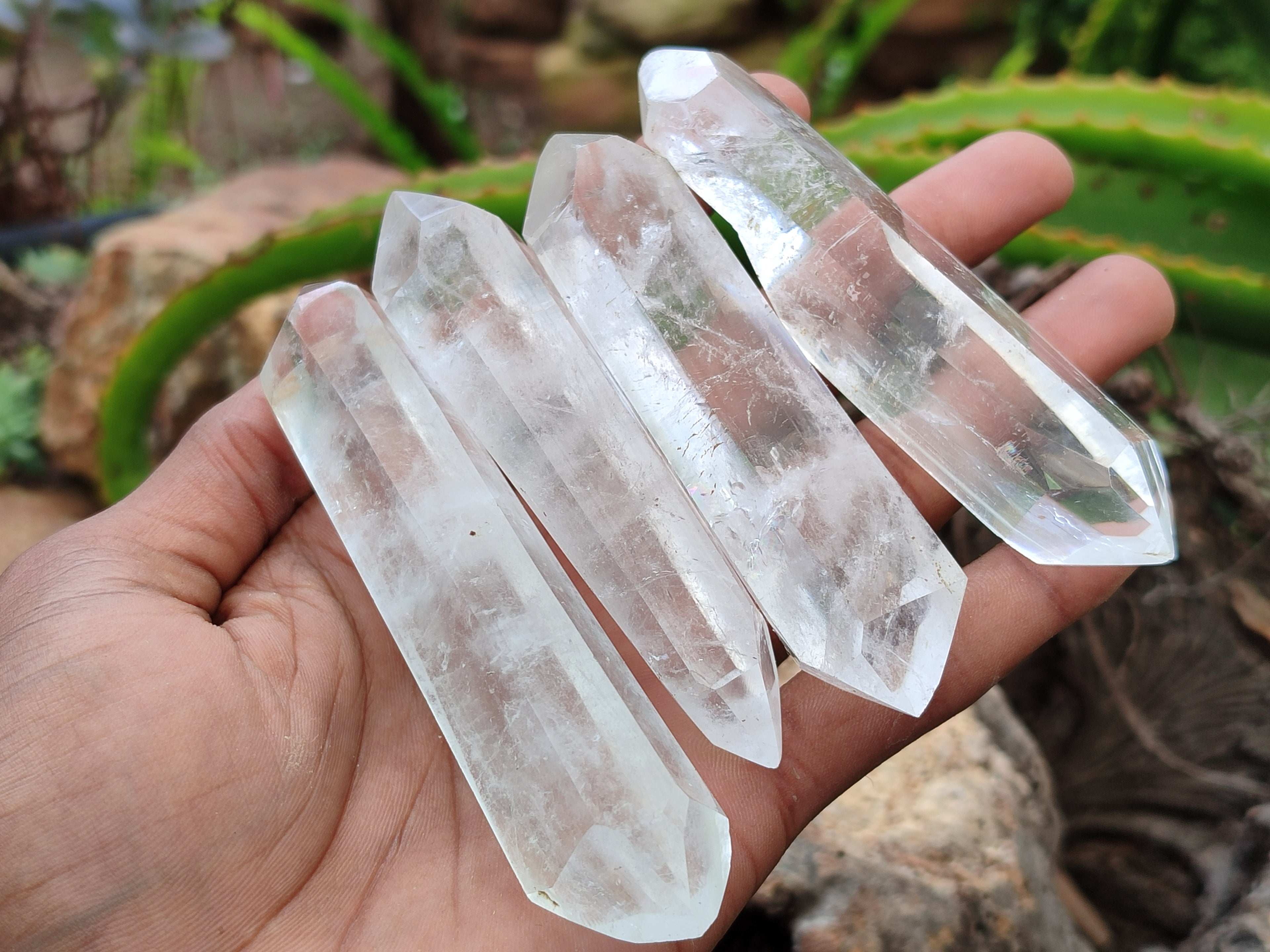 Polished Double Terminated Clear Quartz Crystals x 6 From Madagascar - Toprock Gemstones and Minerals 
