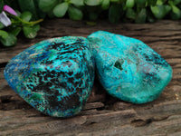 Polished Shattuckite With Chrysocolla and Azurite Free Forms x 3 From Congo - Toprock Gemstones and Minerals 