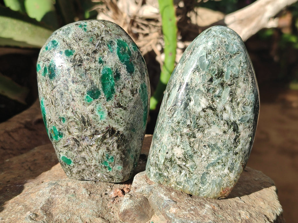 Polished Rare Emerald Mica In Matrix Standing Free Forms x 4 From Mutoko, Zimbabwe - Toprock Gemstones and Minerals 