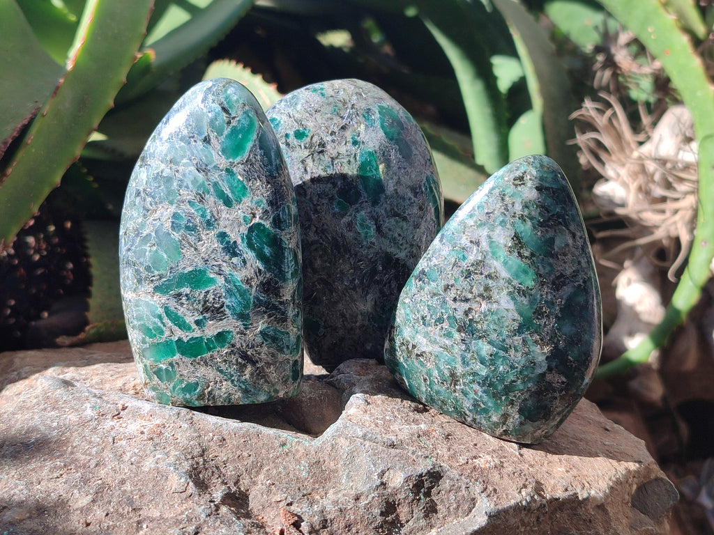 Polished Rare Emerald Mica In Matrix Standing Free Forms x 4 From Mutoko, Zimbabwe - Toprock Gemstones and Minerals 